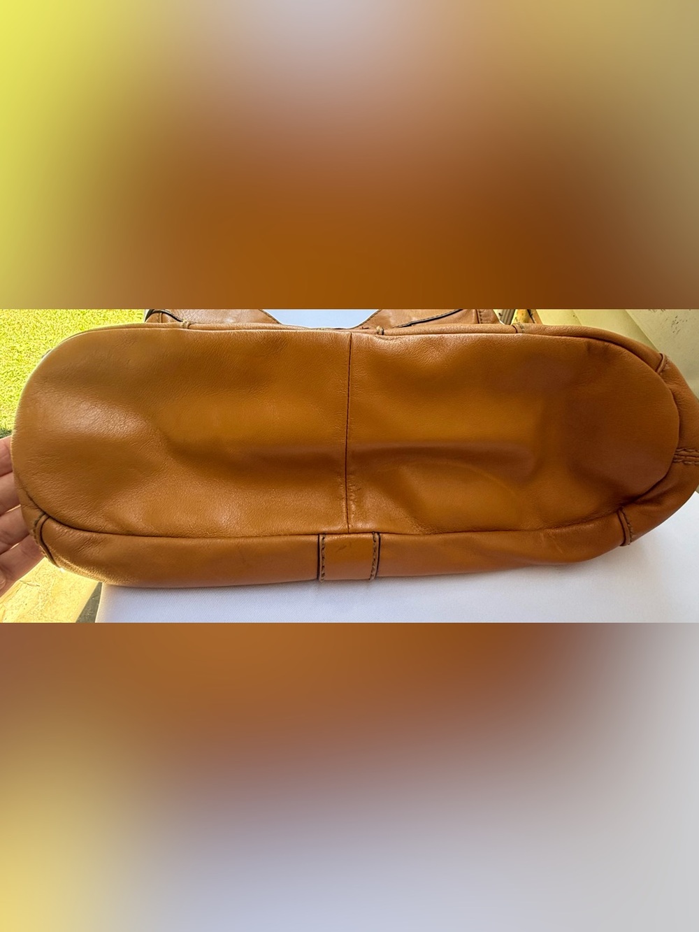 Tignanello Cognac Leather Hobo Shoulder Bag Braided Trim Utility Pocket Purse - Picture 9 of 10